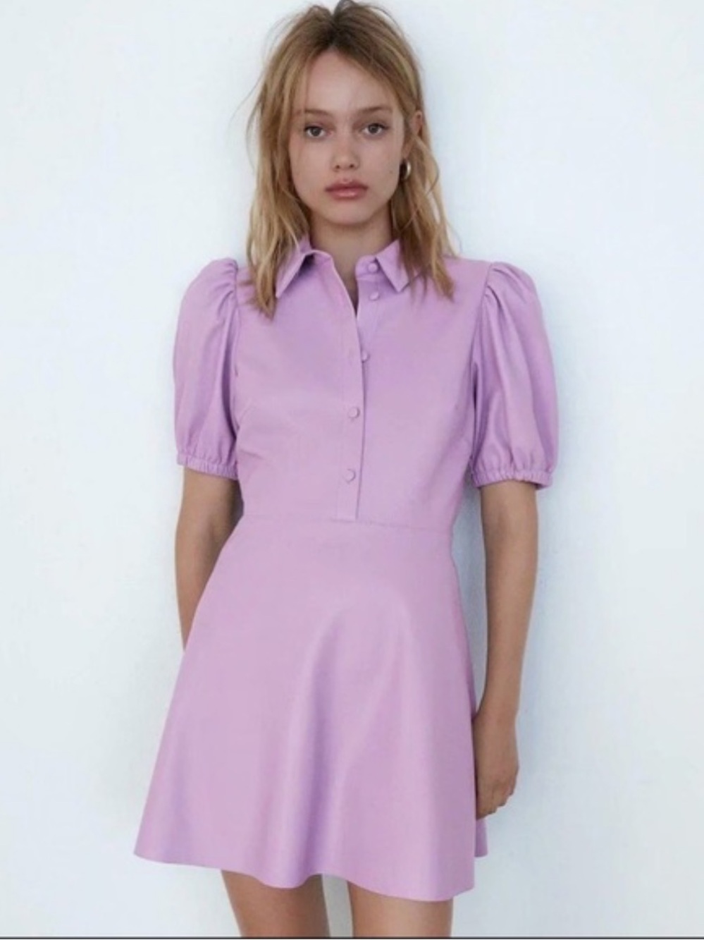 Zara‎ Lilac Faux Leather Mini Dress Size XL
